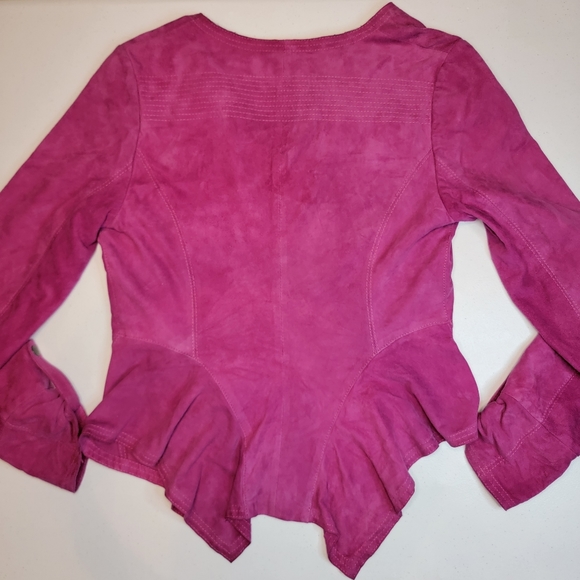 Elements by Vakko 100% Goat Suede Fusia Shacket, Asymmetrical Hem, size M - Picture 5 of 11